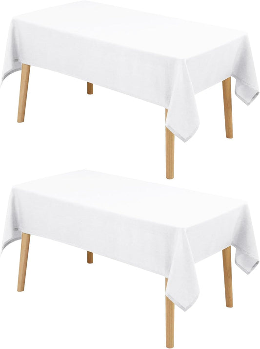 Hiasan 2 Pack Faux Linen Square Tablecloth - Wrinkle and Stain Resistant Washable Table Cloth for Kitchen Dining Room Holiday Table Cover for Party Dinner, White, 54 x 54 Inch