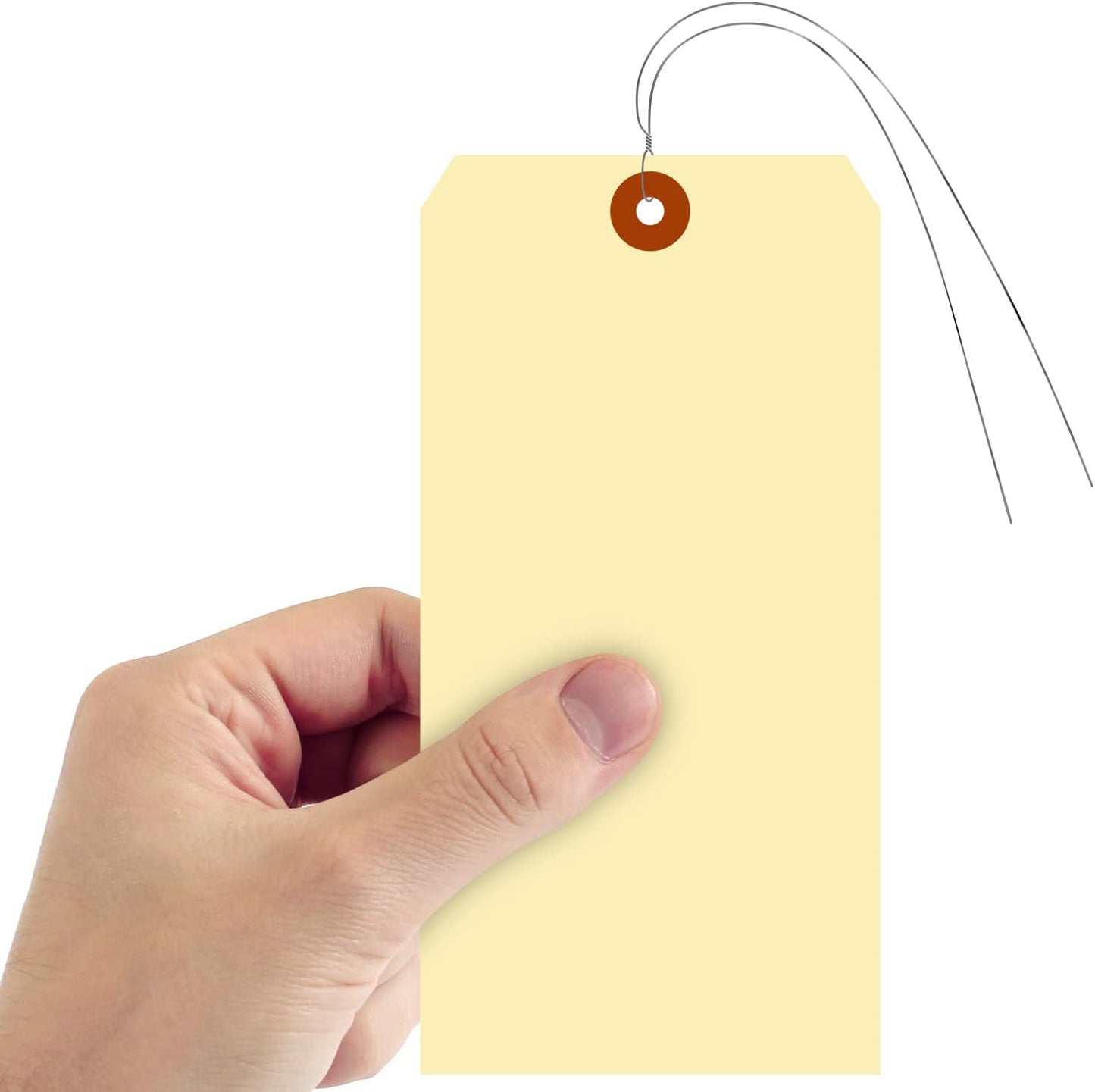 SmartSign Blank Manila Shipping Tags with Wire, Size-12, Pack of 50, 15pt Thick Prewired Cardstock Tag, 8 x 4 inch Paper Hang Tags with Reinforced Fiber Patch
