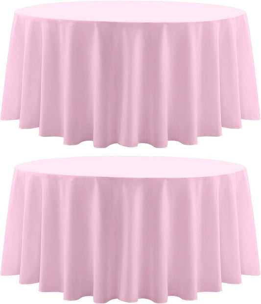 Round Tablecloth 120 Inch 2 Pack Pink Tablecloths Washable Decorative Linen Polyester Table Clothes Cover for Dining Table Banquets Buffet Parties and Wedding