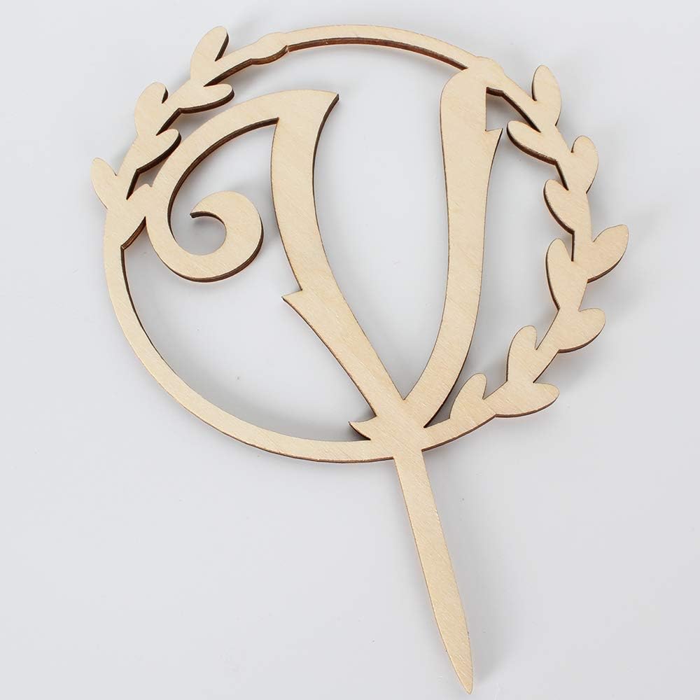 LINGTEER Personalized Inital Letter V Wooden Cake Topper Perfect for Birthday Rustic Wedding Anniversary Party Keepsake Decoration