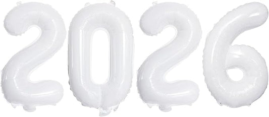 GOER 2026 Foil Number Balloons for 2026 New Year Eve Festival Party Supplies Graduation Decorations (White,16 Inch)