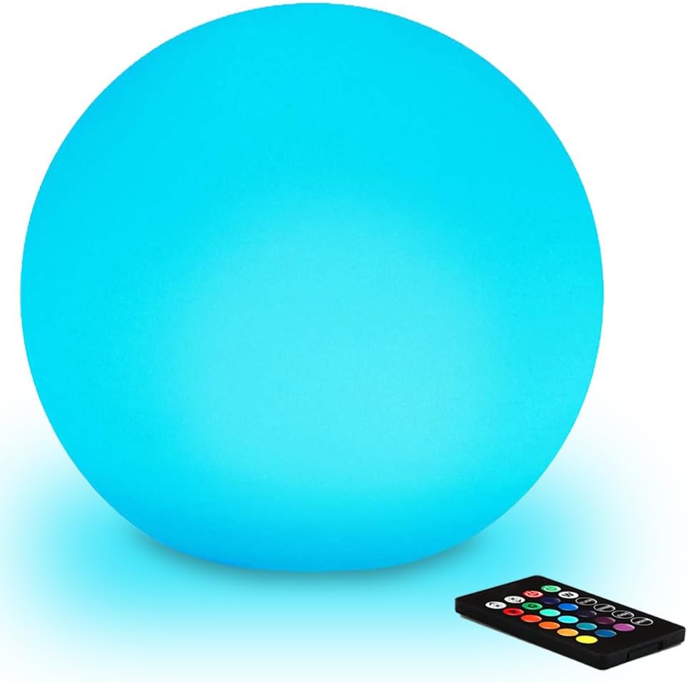12-inch LED Glowing Ball Light w/Remote, LED Globe Orb Night Light Mood Lamp for Kid Adult, Rechargeable Dimmable RGB Color Changing Glowing Orb, Waterproof Light Up Ball for Garden Patio Party Decor