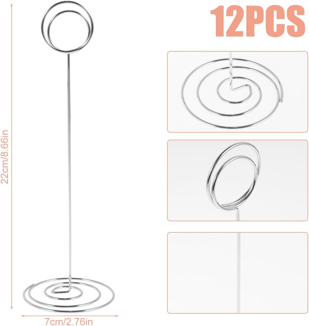 12Pcs Table Number Holder 8.66inch Tall Metal Iron Place Card Holder Lightweight Picture Holder Stand Portable Round Shape Photo Memo Note Holder for Office Wedding Party