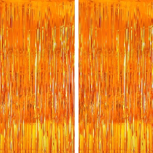 KatchOn, Orange Streamers - Pack of 2 | Orange Fringe Backdrop, Basketball Party Decorations | Tinsel Backdrop for Birthday, BabyShower, Bachelorette, Anniversary, Thanksgiving, Halloween Decorations