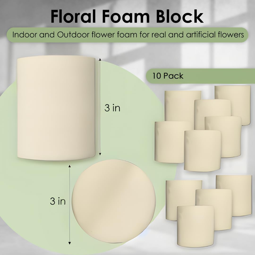 XCEL Floral Foam Block Unlike Any Other - Reusable Floral Blocks Flower Foam for Artificial Flower Arrangements (Cream - 3" x 3" Round (10 Pack))