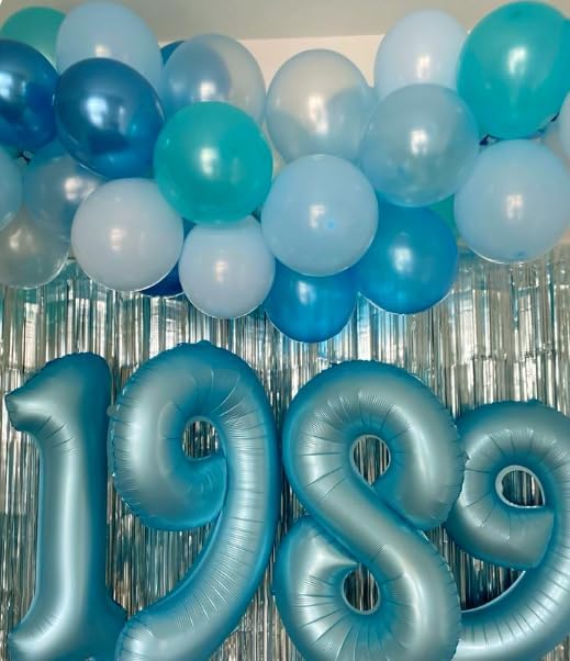 Pearl Blue 9 Number Balloon, 40 Inch Big 9 Balloon Number, Jumbo Giant Happy 9th 19 29 39 49 99 Birthday Party Decorations, Large Nine Mylar Foil Anniversary Birthday Party Engagement Decorations