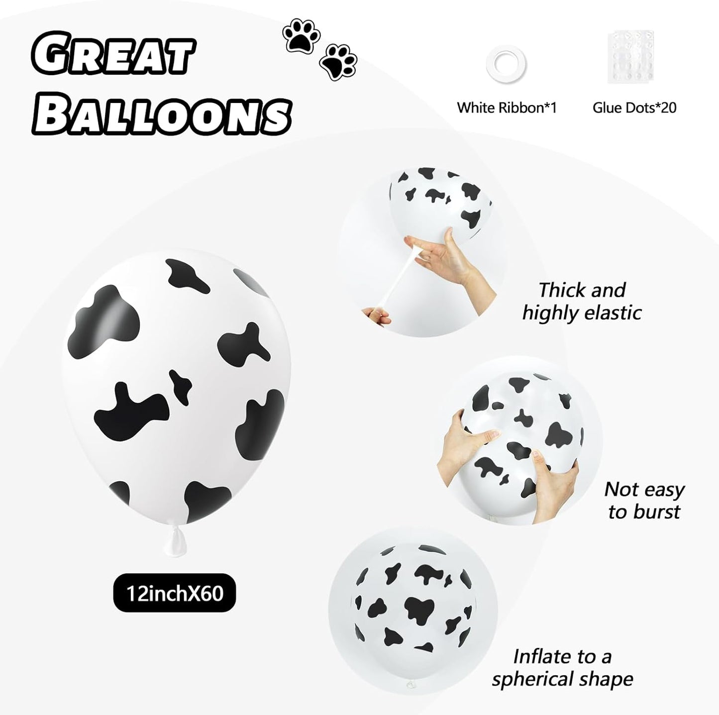 Cow Print Balloons, Latex Cow Balloons for Farm Cowboy Cowgirl Rodeo Western Baby Shower Birthday Party Decorations