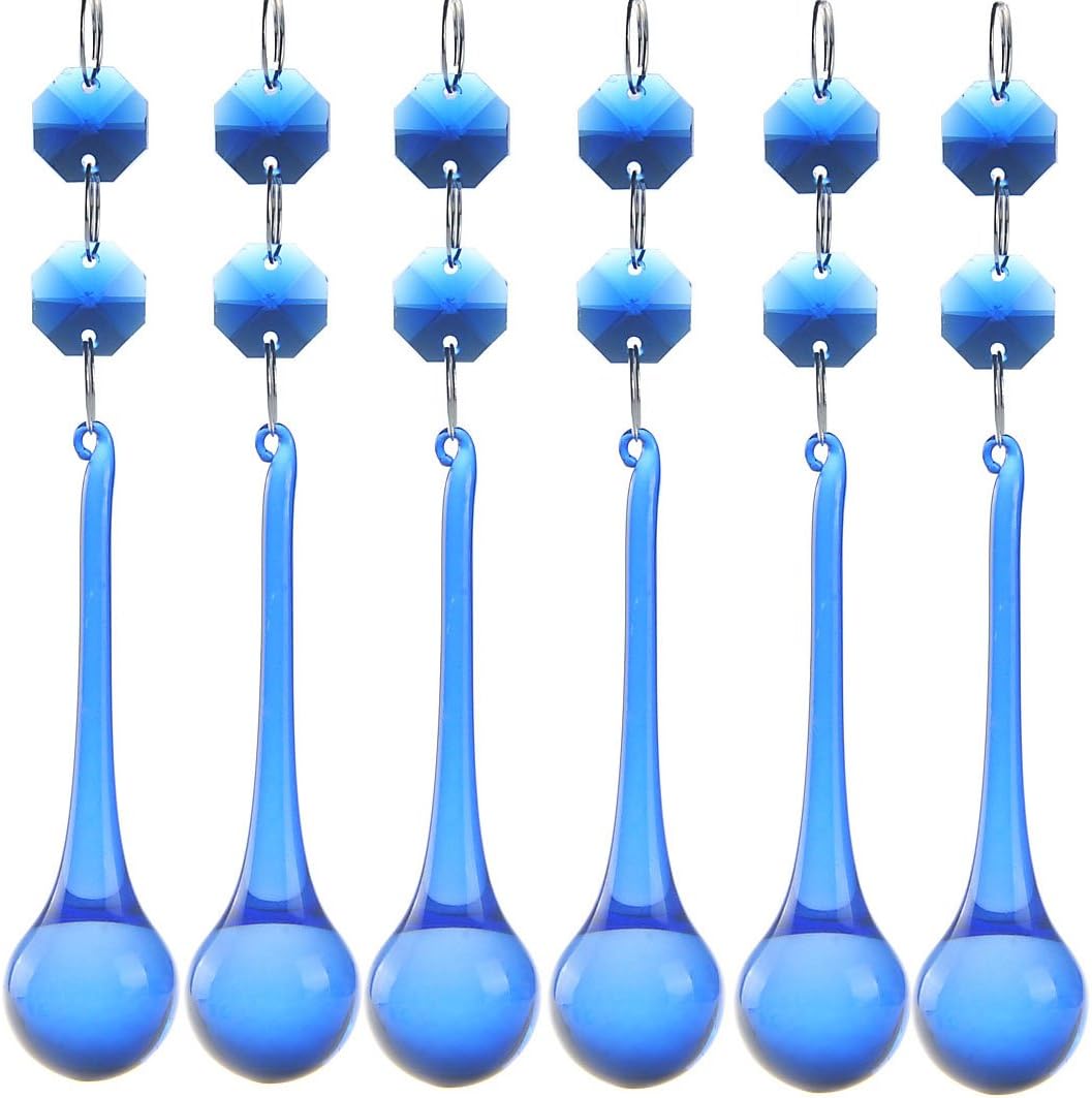 H&D 10pcs Suncatcher Crystal Raindrop Chandelier Prisms Pendants,Glass Prisms with Octagon Beads Lamp Curtain DIY Suncatcher Chandelier Parts (Cobalt Blue)
