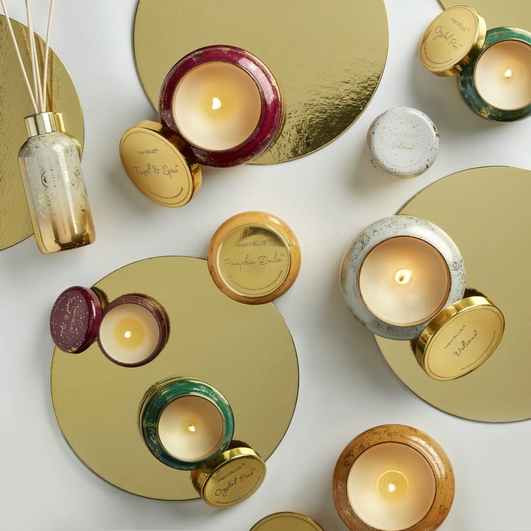 Capri Blue Glimmer Jar Candles - Luxury Holiday Scented Candles for Home - Long Lasting Soy Wax Blend - Scented Holiday & Home Decor - Tinsel & Spice Signature Jar (19 oz)