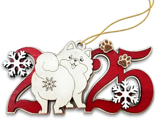 Pomeranian Dog 2025 Christmas Ornament – Wooden Holiday Tree Hanging Decoration – Cute Fluffy Pomeranian Puppy Ornament, Pet Lover Gift Keepsake for Christmas 2025