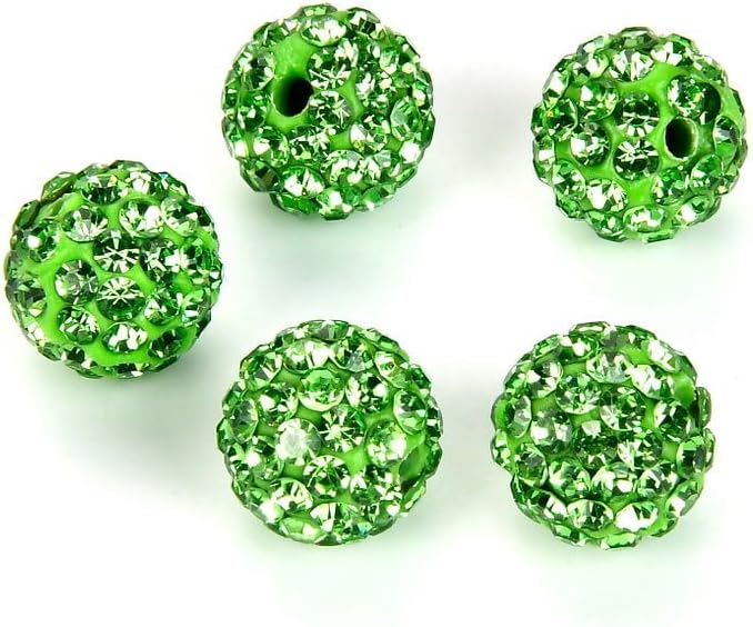 50pcs Adabele Grade A Suncatcher Crystal Rhinestone Pave Loose Beads 10mm Peridot Green Polymer Clay Disco Ball Spacers Compatible with Shamballa All Craft Jewelry Making DB10-16