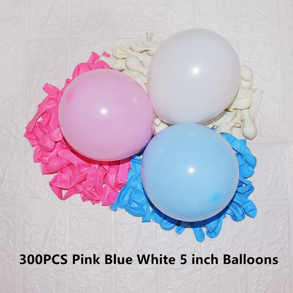 300 Pcs Pink Blue and White 5 Inch Balloons Macaron Pastel Pink and Blue White Latex Small Balloon for Baby Shower Birthday Bridal Shower Wedding Anniversary Gender Reveal Party Decorations