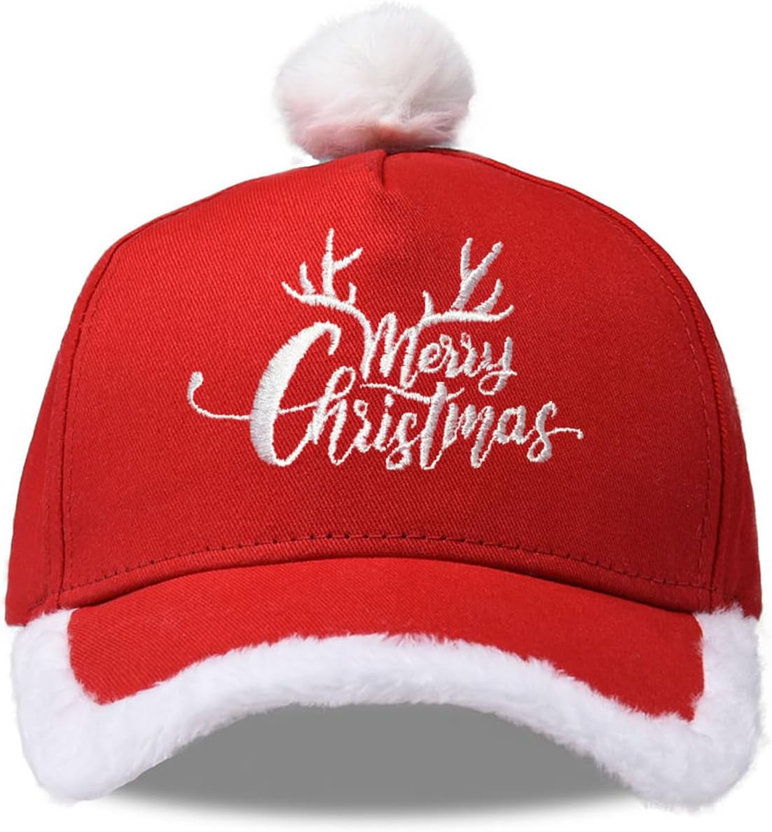 Christmas Santa Baseball Hat Santa Claus Costume hat with Fuzzy Fur Pom