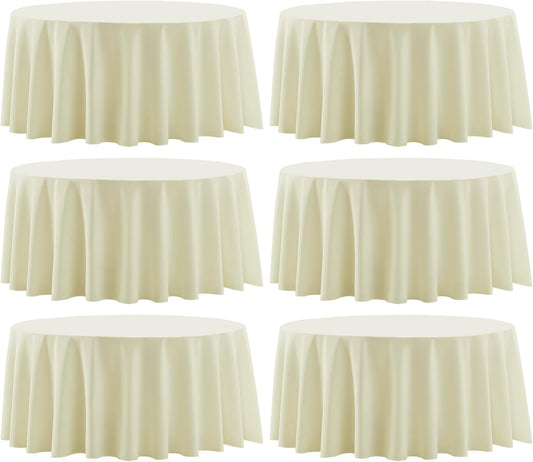 Round Tablecloth 6 Pack 90 Inch Ivory Tablecloths Washable Decorative Linen Polyester Table Clothes Cover for Dining Table Banquets Buffet Parties and Wedding