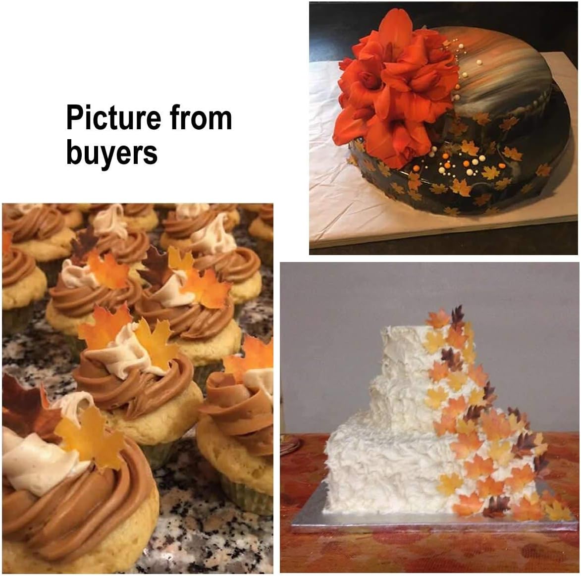 GEORLD Set of 36 Edible Fall Leaves Gold Leaf Cake Decorations, Party Cupcake Topper