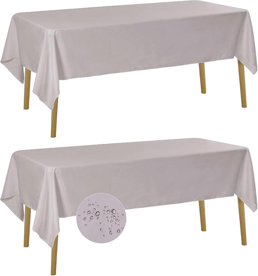 Fokitut 2 Pack Waterproof Rectangle Tablecloth, 60x102 Inch, Stain Resistant and Wrinkle Polyester Table Cloth, Fabric Table Cover for Kitchen Dining, Wedding, Party, Holiday Dinner-Silver