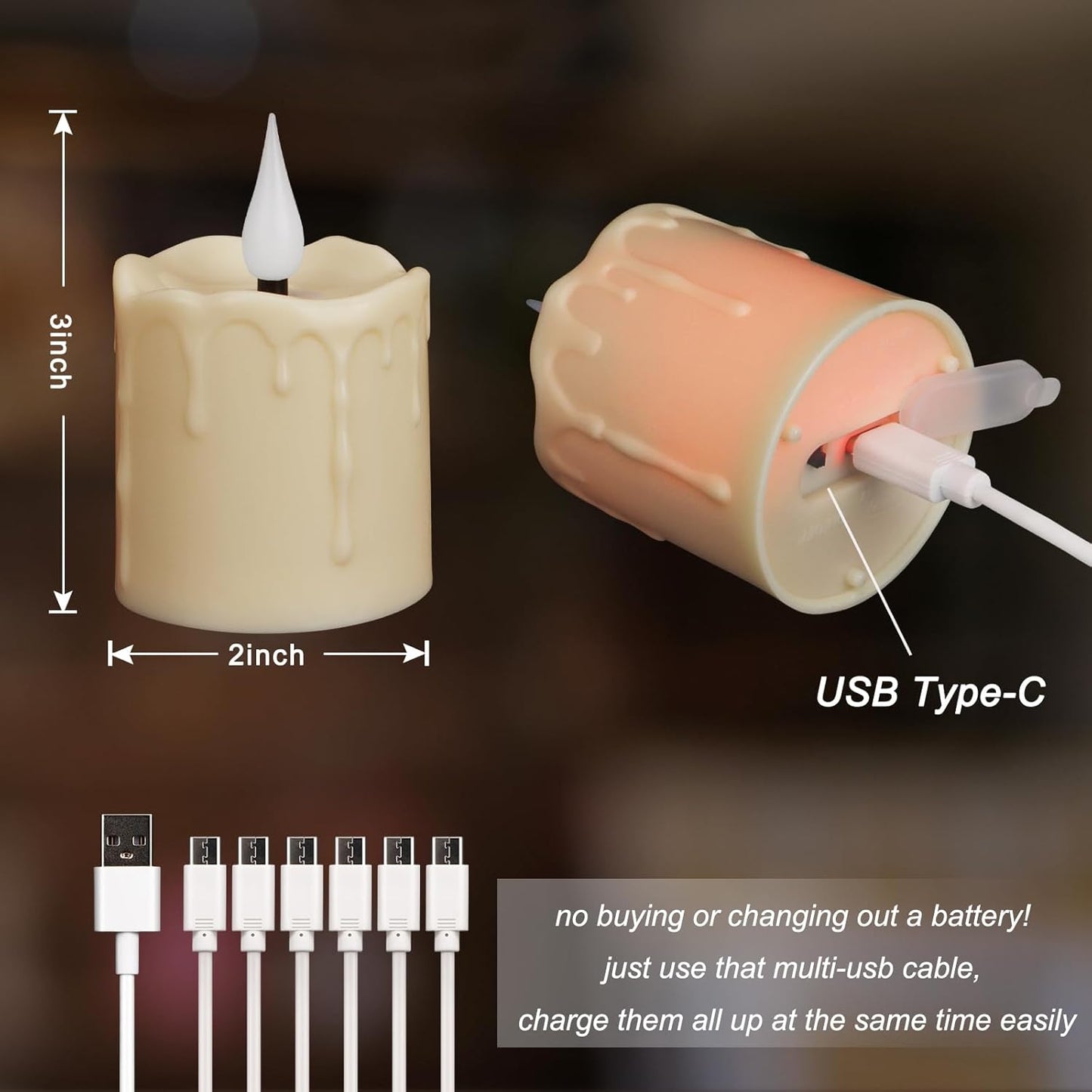 FREEPOWER Rechargeable Flameless LED Votive Candles with Timer Remote - 2'' x 3'' Waterproof Flickering Tealights Candle - Battery Operated Pillar Candles for Wedding, Party and Holiday Decor - 6PCS