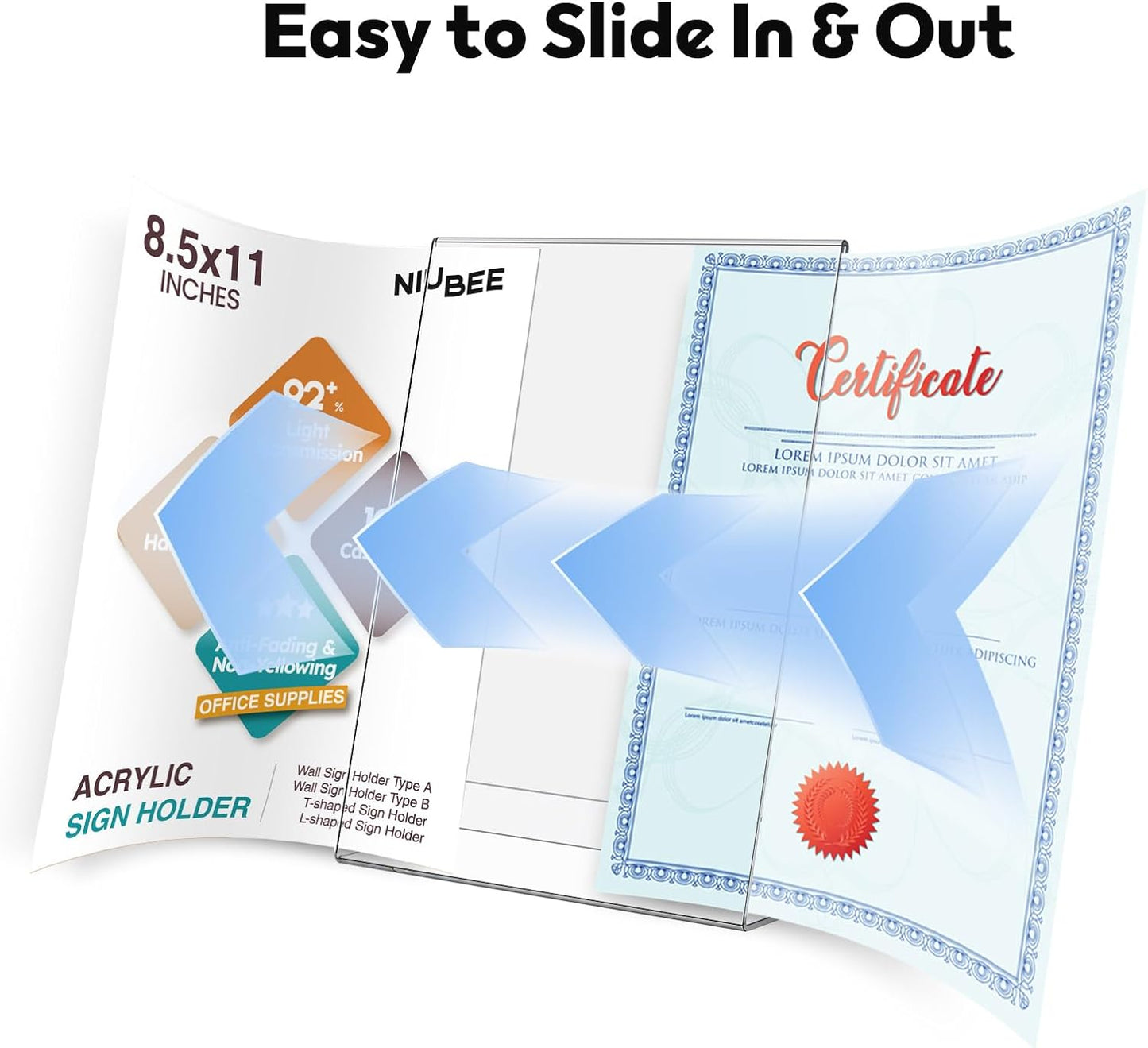 NIUBEE Slanted Back Acrylic Sign Holder 8.5 x 11 Inches, Clear Plastic Sign Holder Paper Display Table Stand for Office, Store, Restaurant (3 Pack)