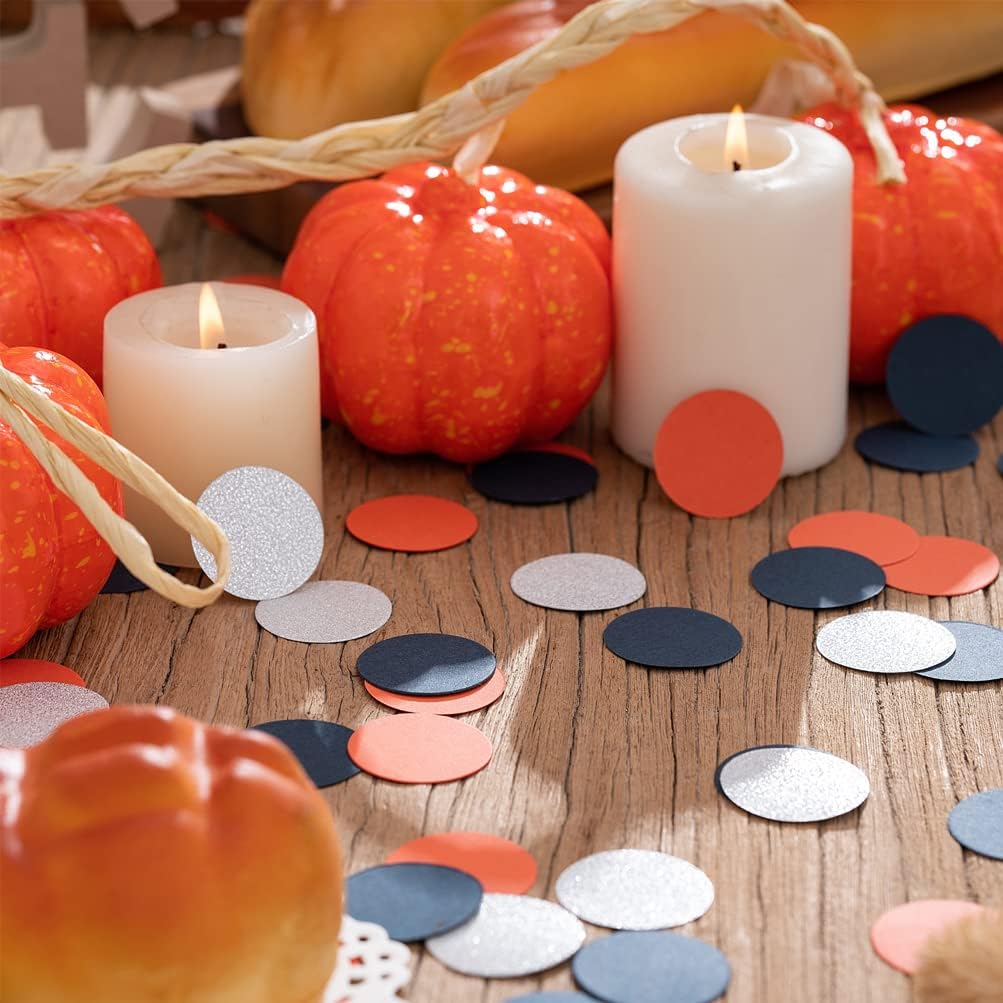 Orange Navy Blue and Silver Glitter Confetti Table Decoration for Graduation Birthday Galaxy Bachelor Theme Party,1.2 inch in Diameter,200 Counts