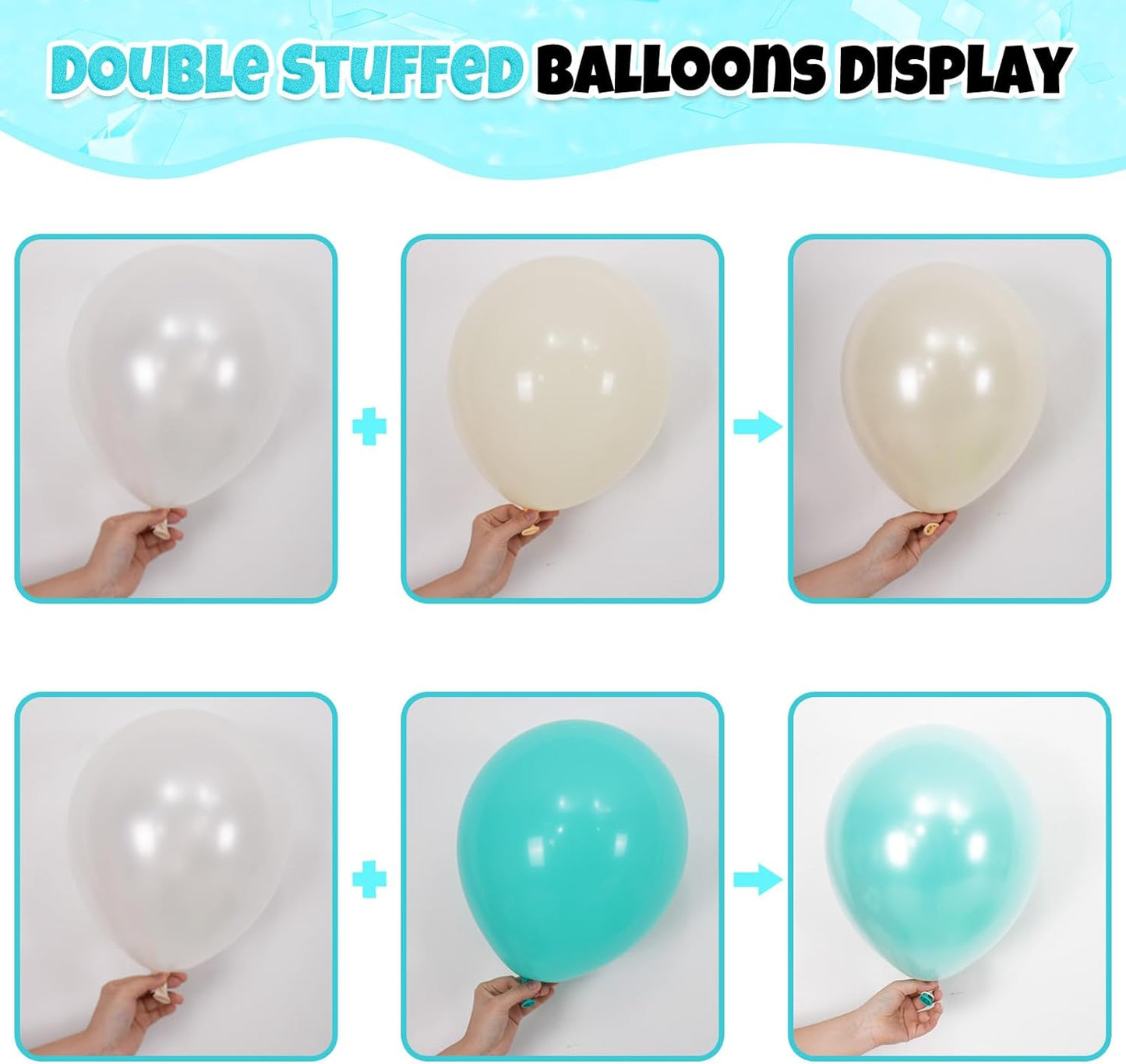 Double Stuffed Teal Balloons, 60pcs Teal Blue Silver Balloons, Pearl White Balloon For Girls Women Lady Birthday Baby Shower Party Wedding Bridal Shower Bachelorette Anniversary Engagement Decorations