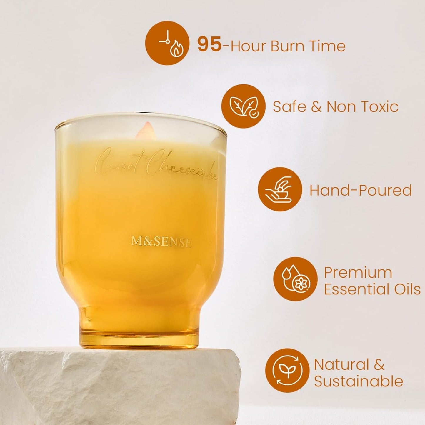 M&SENSE 16.6oz Natural Soy Large Jar Candle with Wooden Wick | Carrot Cheesecake Scent | 95-Hour Burn & Long-Lasting Burn | Easter Candle Gift