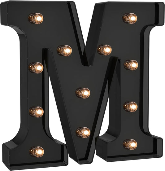 Foaky Black LED Letter Lights for Room Decor - Bedroom Wall Decor, Alphabet Lights for Home, Wedding, Party - Battery Operated （M）
