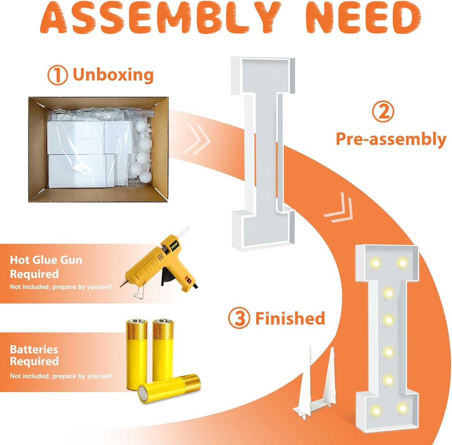 3ft Light Up Letters I, White Marquee Letters Frame for Boys Girls Birthday Party, Large Letter for Engagement Decorations Anniversary Decor, DIY Pre-Cut Thick Foam Board Letter Kit