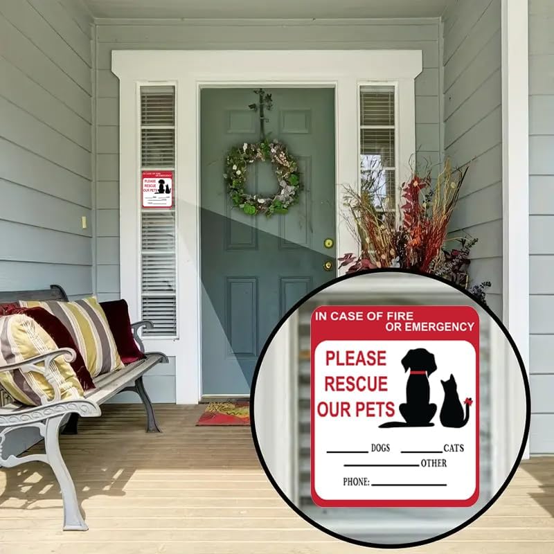 in Case of Fire or Emergency Please Rescue Our Pets Stickers – Pet Alert Safety Stickers, 5x4 inch Pet Fire Rescue Signs for Car and Home Windows 6PCS