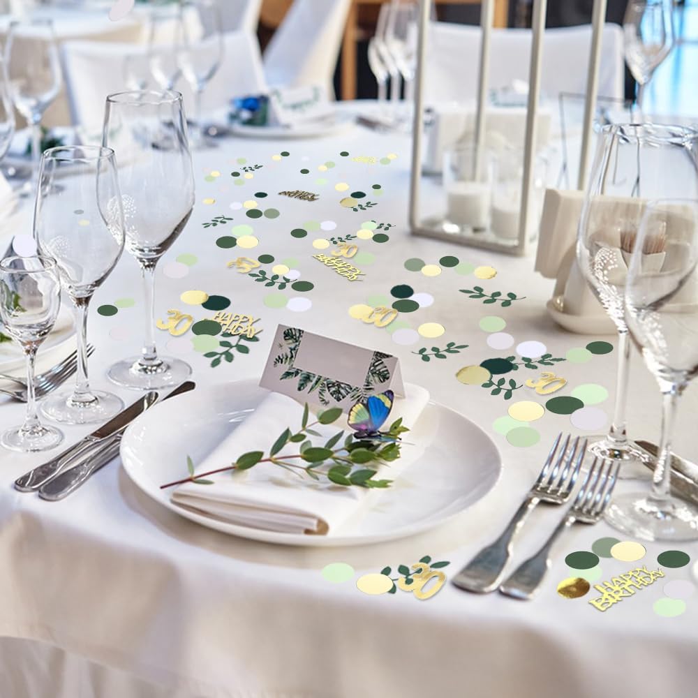 Sage Green 30th Happy Birthday Confetti, Table Decorations Green Gold Foil Scatter Cake Confetti for 30th Birthday Her Him Party Decor 230 Pcs