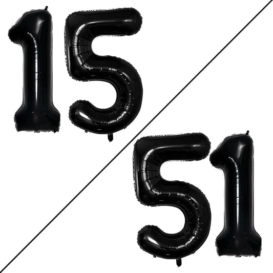 GOER Number 15 Balloons for 15th Birthday Sweet 15 Party Decorations,42 Inch Jumbo Foil Helium 51 Balloons for 51st Birthday Party Decoration (Black)