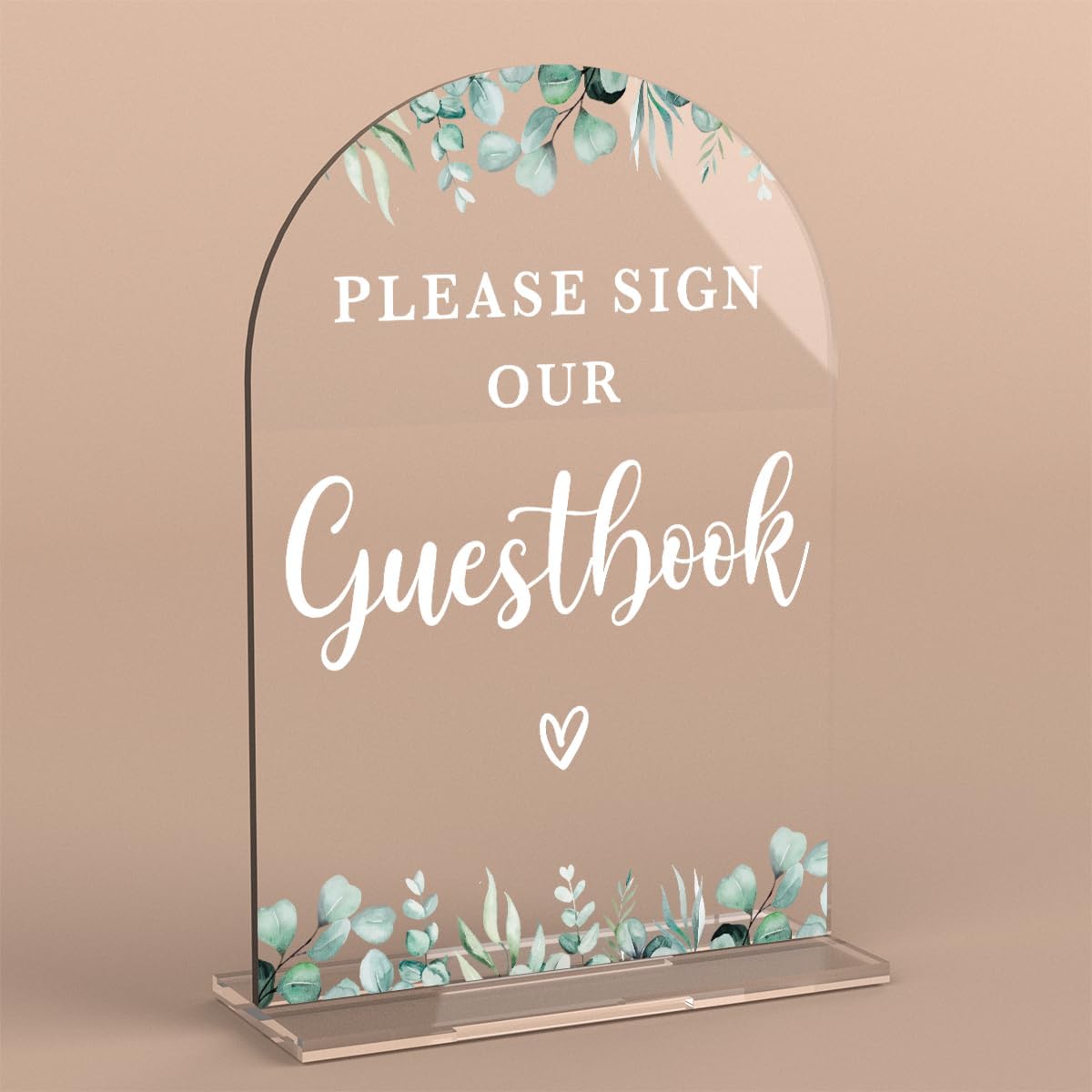 Acrylic Wedding Sign Please Sign Our Guestbook Signs for Ceremony Modern Calligraphy Arch Acrylic Table Top Signs for Wedding Reception and Event Party Table Decor (Eucalyptus Leaves)