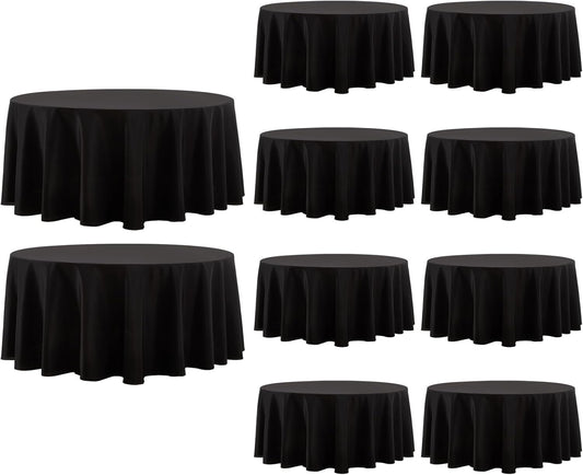 Round Tablecloth 132 Inch 10 Pack Black Tablecloths Washable Decorative Linen Polyester Table Clothes Cover for Dining Table Banquets Buffet Parties and Wedding