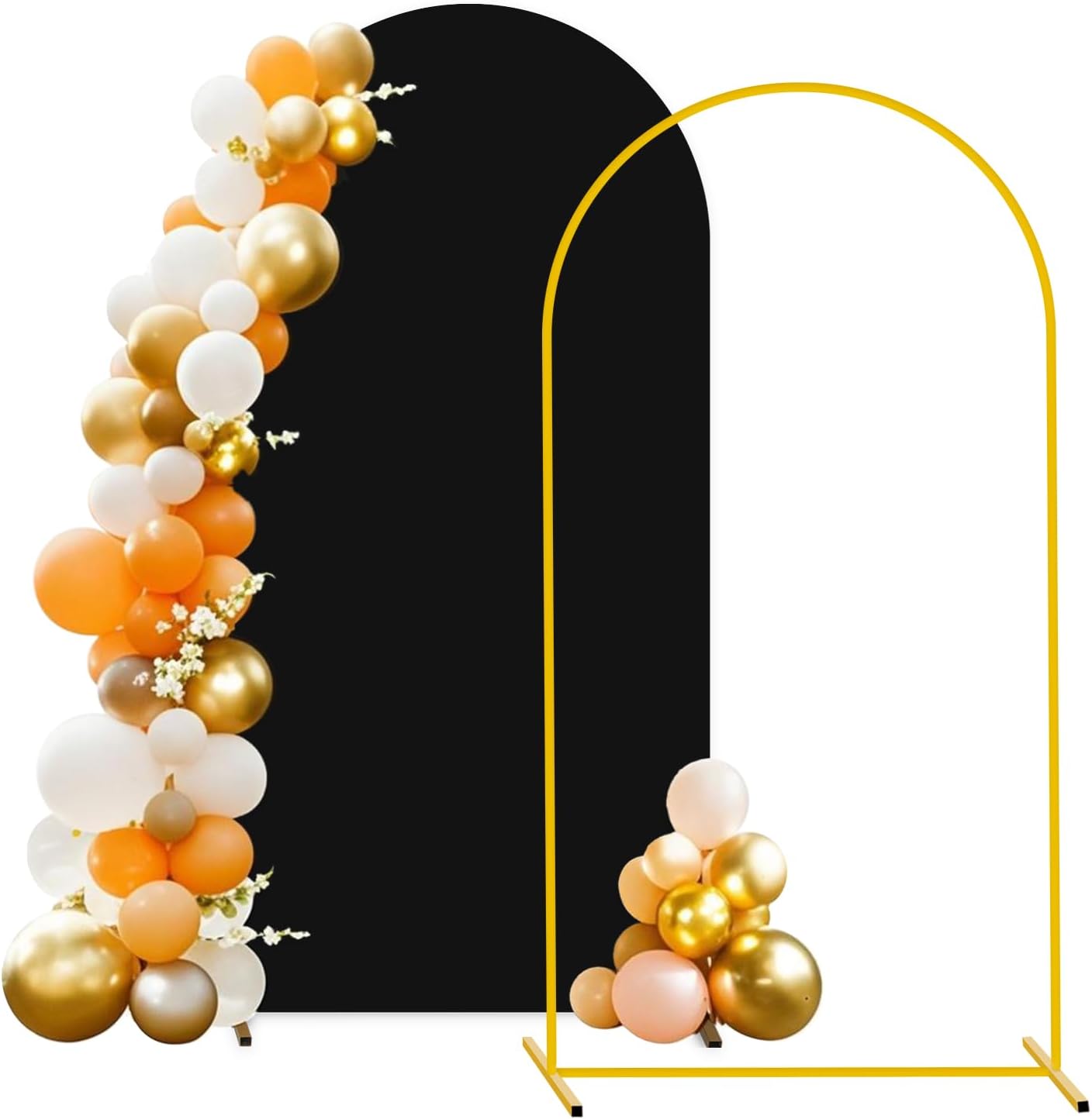FUHSY 7.2FT Backdrop Arch Stand with Cover Set Metal Arch Backdrop Stand Stable Balloon Arched Frame and Black Arch Stand Cover Backdrop Cover for Arch Stands for Birthday Bridal Shower Ceremony Decor