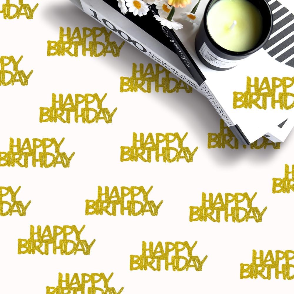 Gold Happy Birthday Confetti For Table - Paper Birthday Party Decorations For Men Women Boys Girls, Table Sprinkling Scatter Decoration Party Supplies