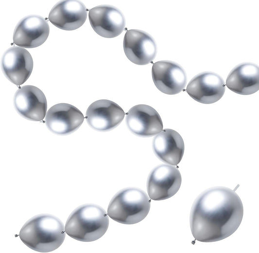 50 Pcs Quick Link Balloons Silver Metallic 6 inch, Latex Linking Balloons for Balloon Wall/Arches/Chains, Birthday Party Wedding Anniversary Graduation Arch Party Decor (silver)