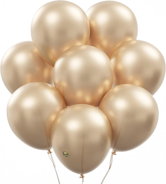 AFTERLOON® Biodegradable Balloons 24 pcs Chrome Champagne Gold 10 Inch, Metallic Thickened Extra Strong Natural Latex Helium Float, Colorful Bulk Color ballon Globos Para Decoration De Fiestas Kids