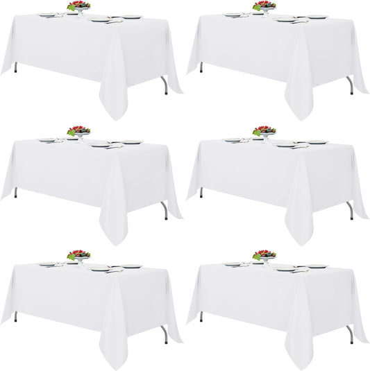 Fitable White Tablecloths for Rectangle Tables, 6 Pack - 70 x 120 Inches - Reusable and Washable Table Clothes for 6-8 Ft Tables, Polyester Fabric Table Covers for Wedding, Party, Banquet