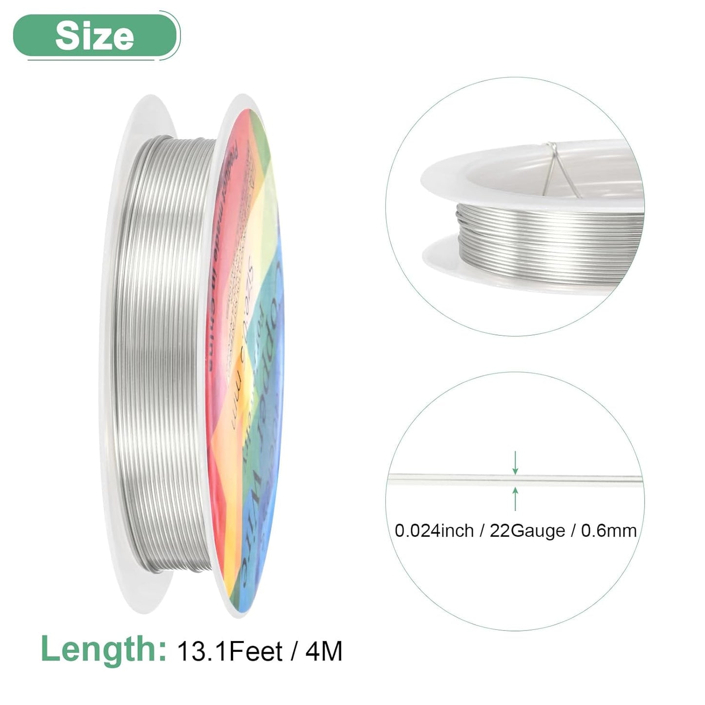0.6 mm/22 Gauge Copper Wire for Jewelry Making, 13.1FT Copper Beading Craft Wire for Jewelry/Weaving/DIY Crafting/Planting, Color-Retaining [4M, Bright Silver]