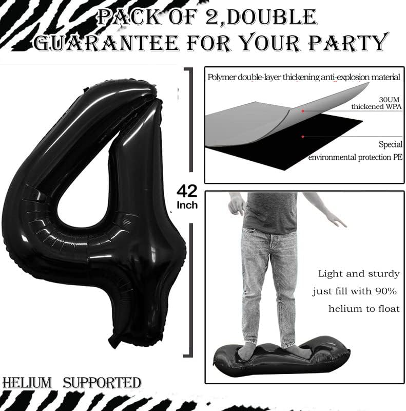 GOER Black Foil Balloons Number 4,Huge Number Balloons for 4th 14th 24th 34th 44th Birthday Party Supplies Anniversary Decorations (3 pcs,42 inch,32 inch,16inch)