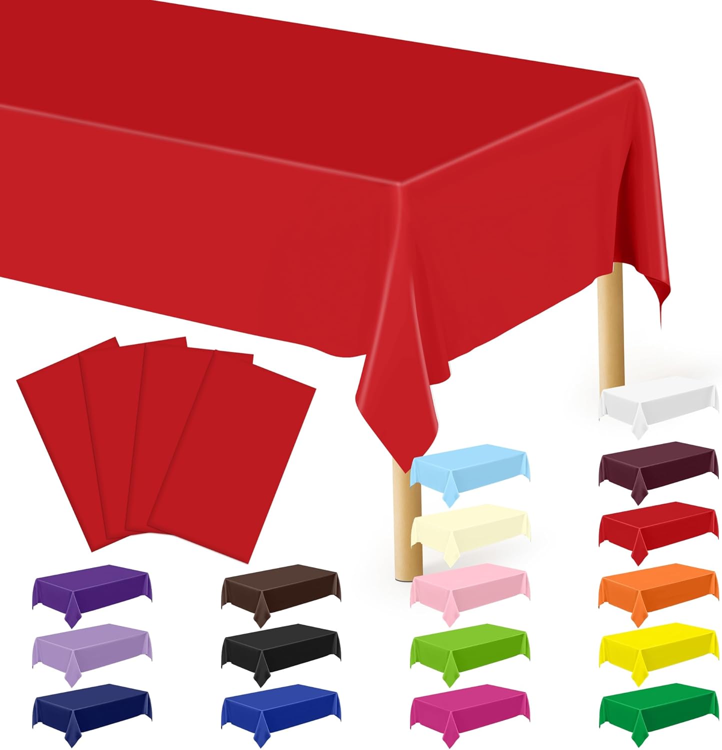 QZYL 4 PCS Picnic Table Cover, 54 x 108 in Rectangle Tablecloth, Red Table Cloth Indoor Outdoor for Baptism Decorations, Waterproof Plastic Tablecloth for Birthday, Wedding and Anniversary