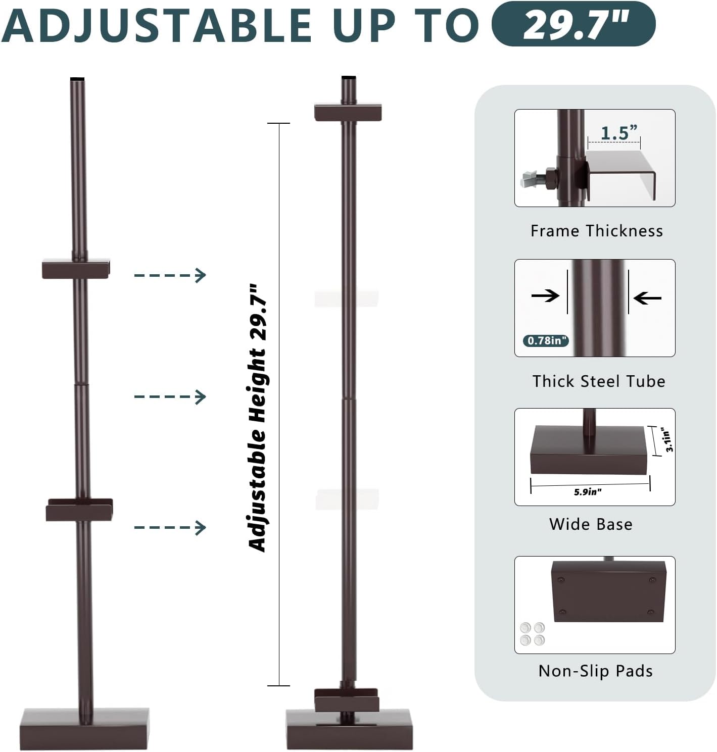 Tabletop Picture Frame Stand, Adjustable for Frames Up to 29" H, Frame Holder Stand Table Easels for Display, Metal Standing Easel Display Stand for Picture Frames, Artwork, Canvas (Brown)