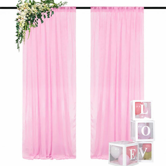 DUOBAO Pink Chiffon Backdrop Curtain-2 Panels 29x120-Inch Wedding Draping Beach Curtains for Living Room Polyester Voile Window Darpes Photography Backdrops for Party Ceremony (29''x120''x2pc)