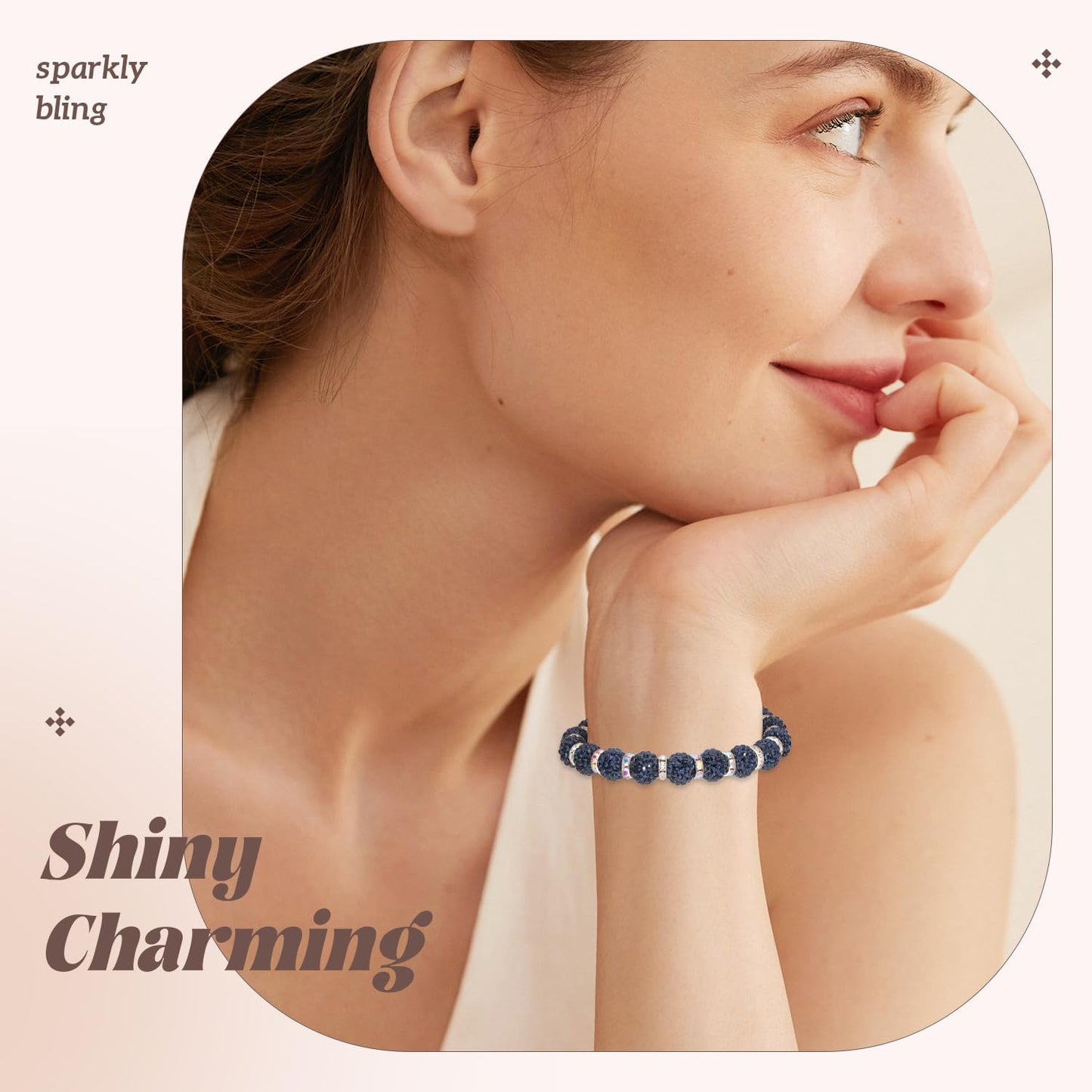 105pcs 10mm Rhinestone Beads for Jewelry Making, Blue Black Shiny Round Disco Ball Beads Bulk, Sparkle Crystal Clay Christmas for Bracelet Baseball Necklace Earring Crafting and DIY