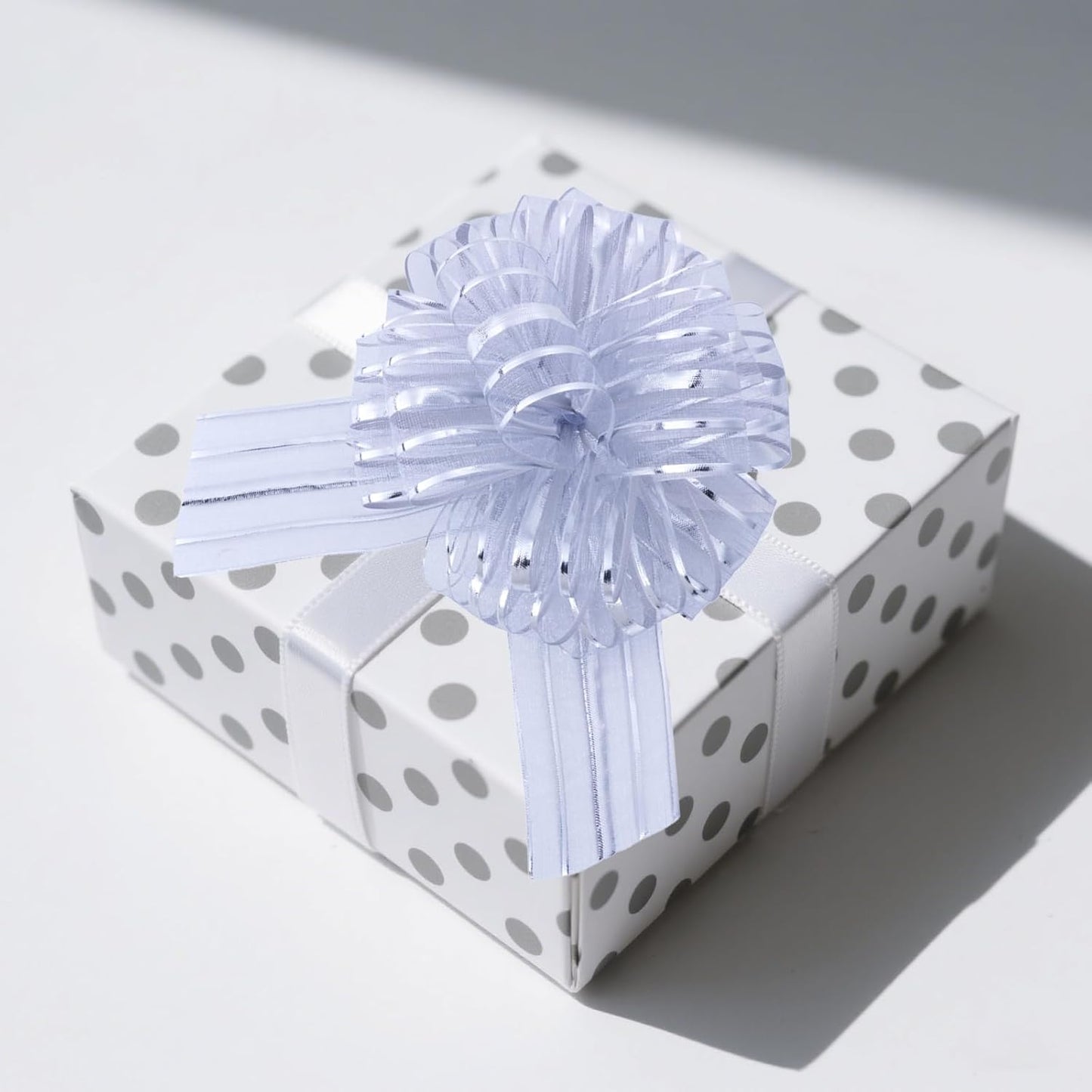 6 Pcs 6 Inch Large Organza Pull Bow Ribbon – Elegant Gift Bows for Wedding Decorations, Christmas Wrapping, Birthday Parties, Car Decor, Gift Baskets, and Valentine's Day Packaging(Silver)