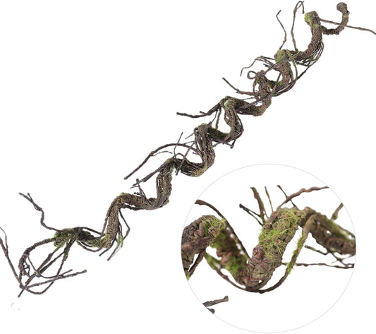 180cm/70.86in Bendable Artificial Tree Branches Liana Vines Garland Rattan with Moss Fake Plants Twigs for Wall Hanging Home Room Outdoor Wedding Background Decoration