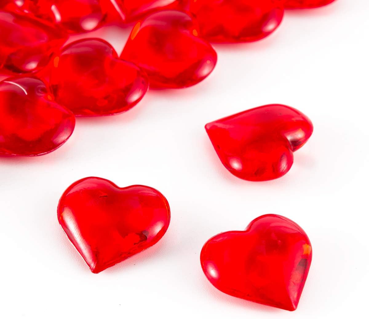 Red Acrylic Heart Translucent Hearts Shaped Crystals Gems for Table Scatter, Valentine's Day, Wedding, Artwork, Birthday Party Decoration, Favor Vase Filler (150 Pieces) (Red)
