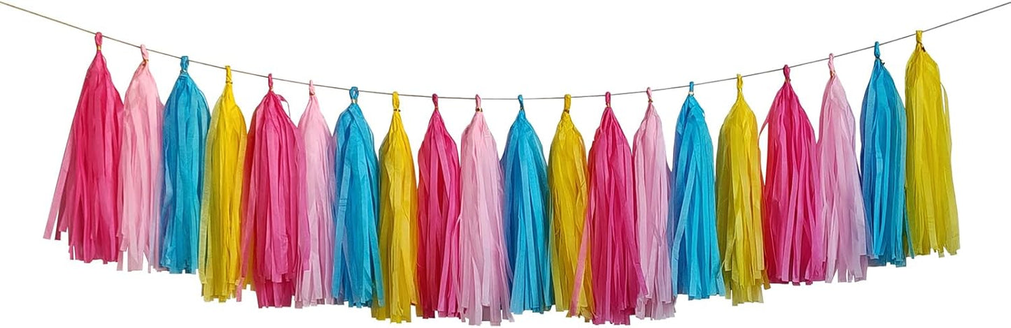 ZOOYOO Tassel Garland Tissue Paper Tassel Banner,Table Decor,DIY Kits for Various Party, Tassels Party Decoration,Pack of 20(Hot Pink,Pink,Blue,Yellow)