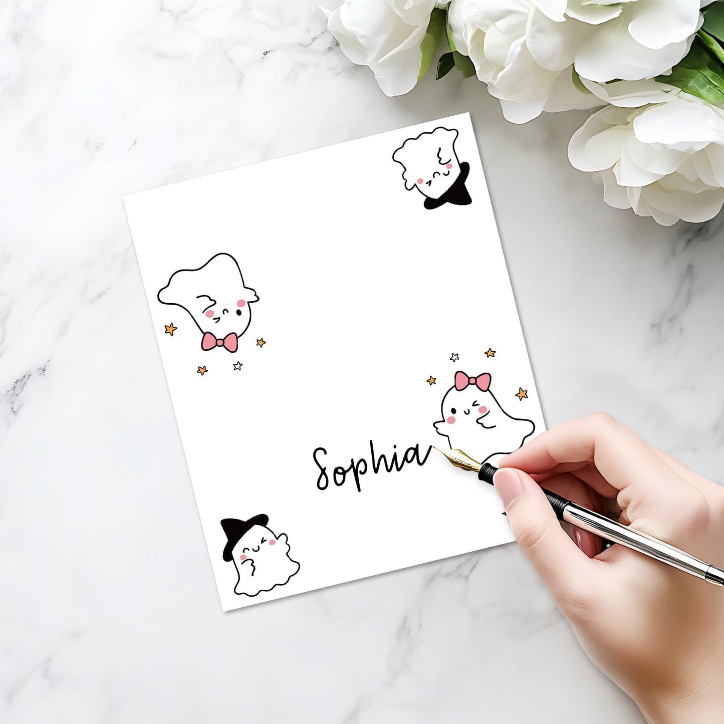 25 Pack Halloween Place Cards, Editable Name Cards for Table Setting, Cute Ghost Tent Cards Food Label for Dinner Party, Bridal Shower, Wedding, Baby Shower and Events -T37