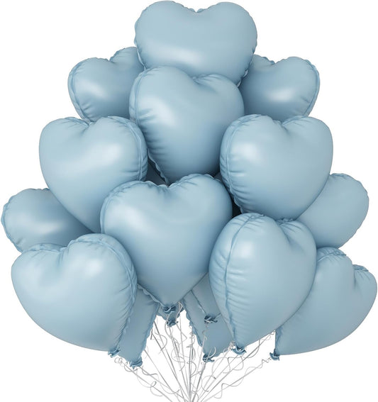Baby Blue Heart Balloons,12Pcs 18 Inch Pastel Blue Foil Love Heart Shaped Balloons for Light Blue Birthday Party Wedding Engagement Anniversary Baby Shower Valentines Day Decorations