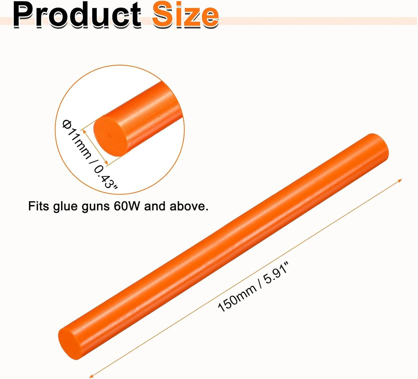 HARFINGTON 10pcs Hot Glue Sticks 0.43" Dia x 5.91" Long EVA Mini Hot Melt Adhesive Glue Stick for Hot Melt Gun Wood Plastic Glass Flowers Fabrics Foam, Orange